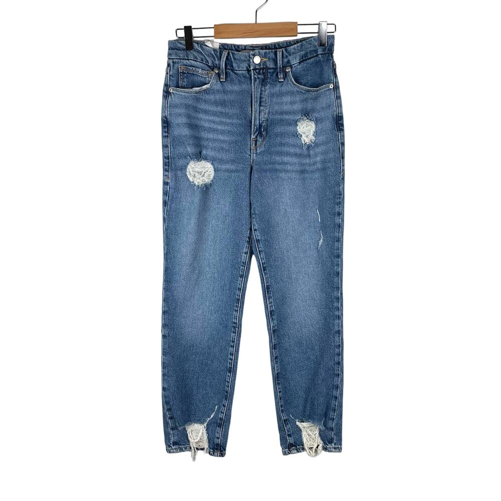 Good American Good Boy Straight Leg High Rise Jeans in Indigo Blue Size 4 NEW